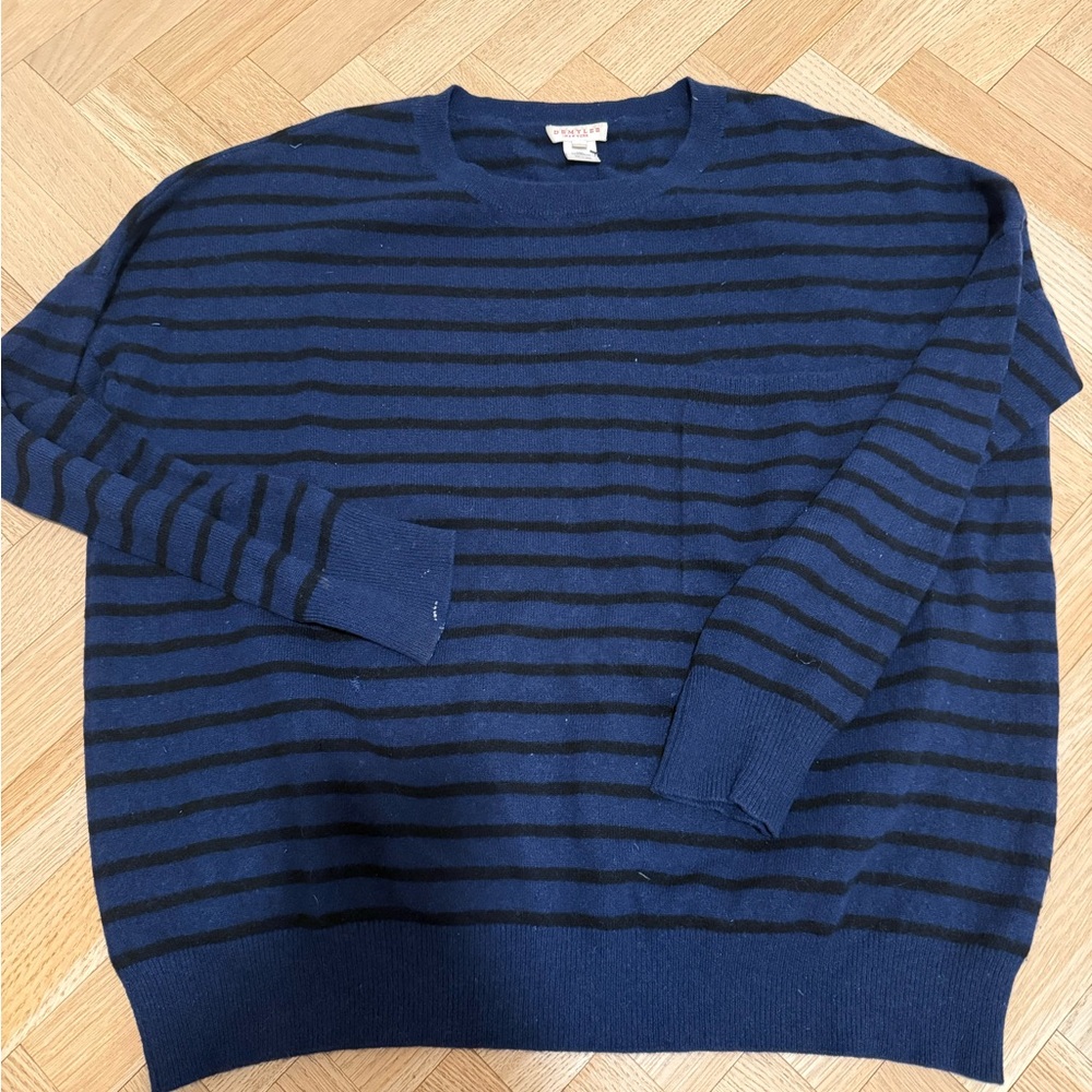 Demylee Navy Stripe 100% Cashmere Crewneck Sweater - Sz Small